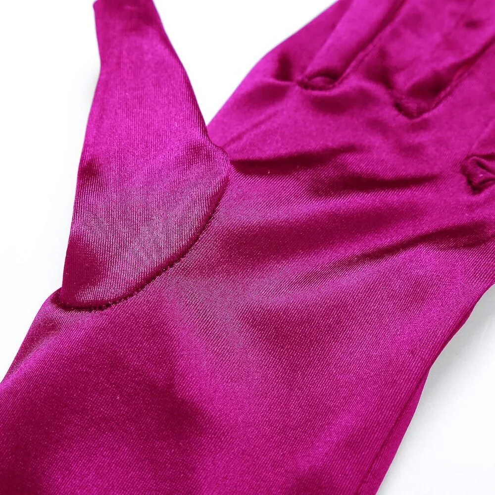 Women's Smooth Rose Red Long Satin Gloves Elbow Length Party Costume Accessory